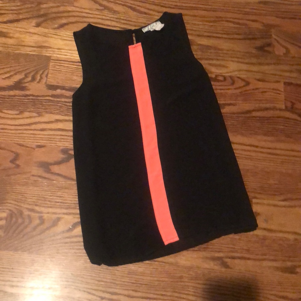 Chloe K. Black blouse with bright coral (sheerish)